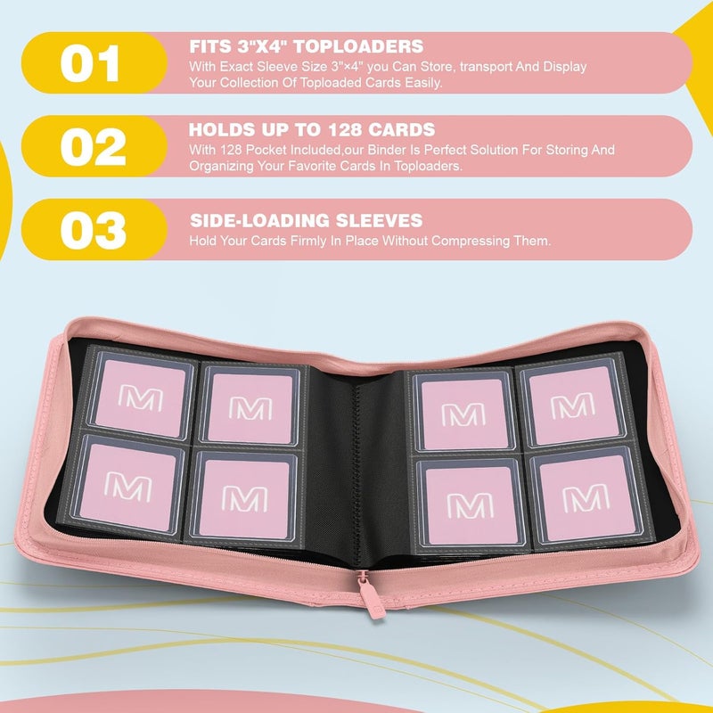 MOSLA Toploader Binder,4-Pocket Side Load Trading Card Album, Holds 128 Cards with Double-Sided Pockets for MTG, Sports Cards, Top Loader Storage - Image 3